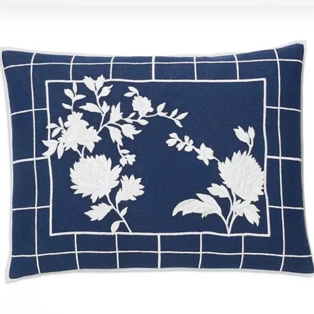 4 Pcs Ralph Lauren Navy and White Floral Embroidered Cushion Cover New